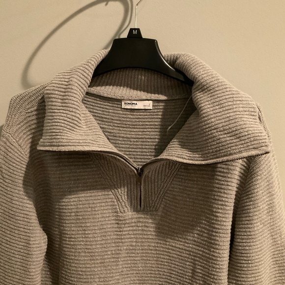 Sonoma Light Gray Ribbed 1/4 Zip Soft Sweater Womens Size Large - Picture 4 of 13